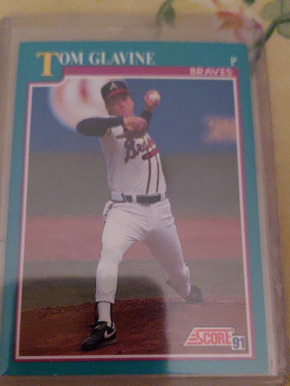 Tom Glavine Atlanta Braves Baseball Card – Teal Border (Score 1991)